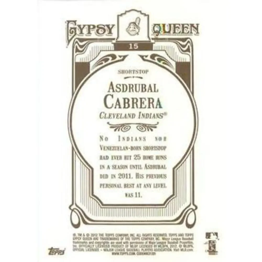 2012 Topps Gypsy Queen Asdrubal Cabrera # 15 Cleveland Indians